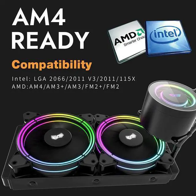 Alt view image 2 of 5 - CPU Cooler PC Case Water Liquid Cooling AIO Cooler Radiator 240mm RGB fan Sync for AMD Ryzen/LGA 2066/2011/155X