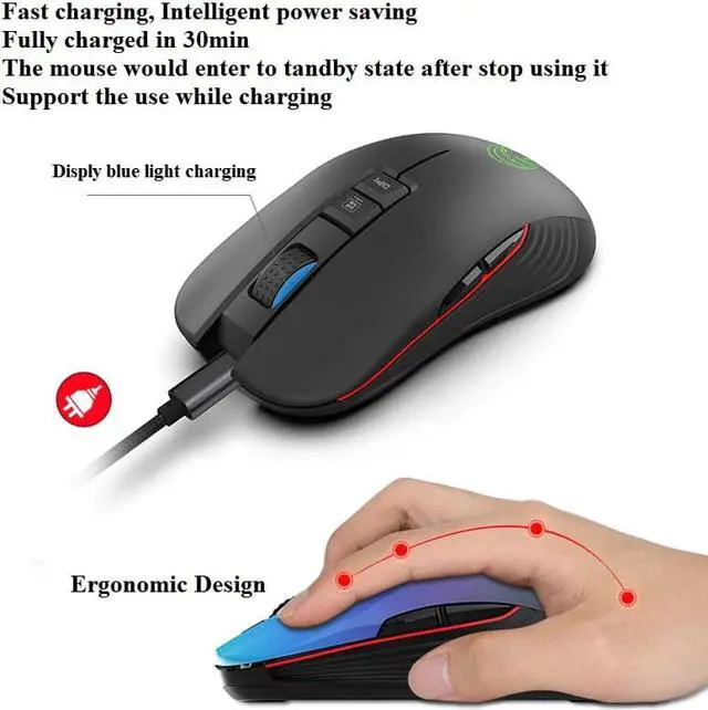 Alt view image 3 of 5 - Mouse 2.4G Wireless Mute Ergonomic Mouse 3600DPI Colorful breathing light Mice for Gaming Office Laptop Pc and Mac