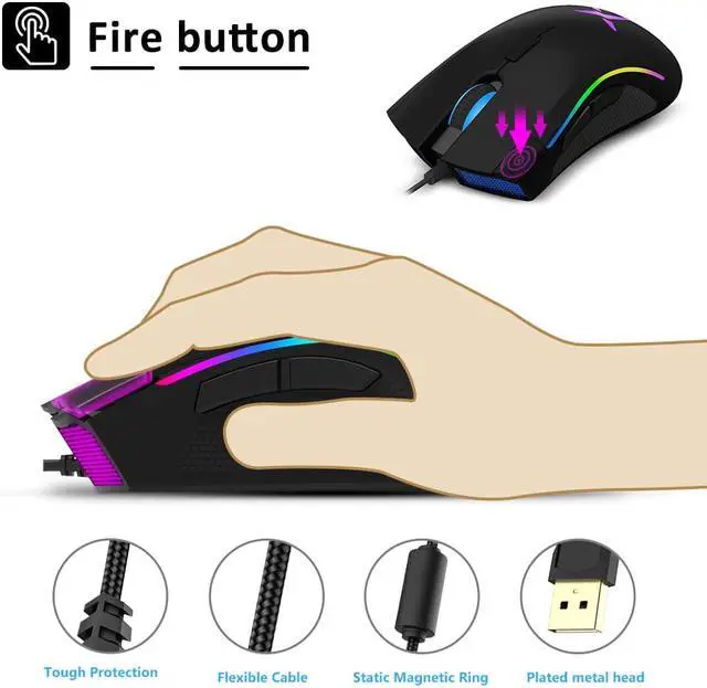 Alt view image 4 of 5 - M625 PMW3360 Sensor Gaming Mouse 12000DPI 12000FPS 7 Buttons RGB Backlight Optical Wired Mice with Fire Key For FPS Gamer