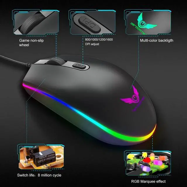 Alt view image 4 of 5 - Wired Gaming Mouse 4 Button RGB LED Optical USB Computer Mouse Gamer Mice S900 Game Mouse For PC Laptop