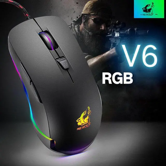 Main image of Adjustable V6 Wired RGB LED Backlit 4000DPI Optical USB Ergonomic Gaming Mouse Gamers PC Laptop New Mice Mouse