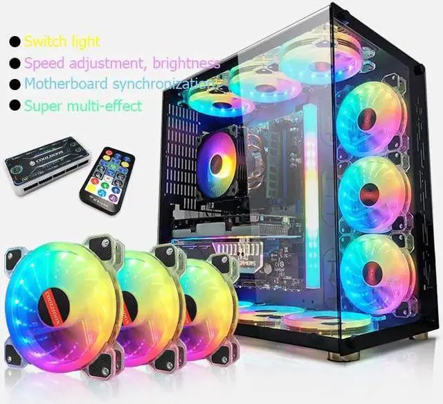 Alt view image 2 of 5 - Case Fan 120mm Cooling Fan Cooler PWM Adjustable RGB Led Mute RGB PC Computer Case Fan Radiator with Remote Control