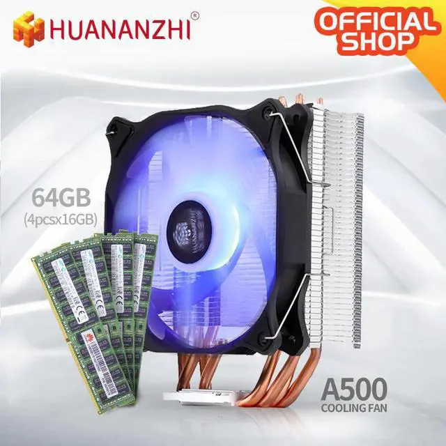 Main image of A500 4 Copper Heat Pipe LED CPU Cooler Cooling Fan Radiator Dual Fan Heatsink with 4*16G DDR4 RECC combo kit set