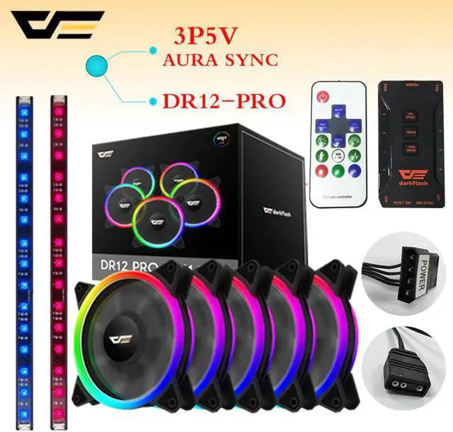 Alt view image 2 of 5 - DR12-pro aura sync Computer Case Cooling Fan RGB Adjust LED 120mm IR Remote computer Cooler Cooling RGB Case Fan Light