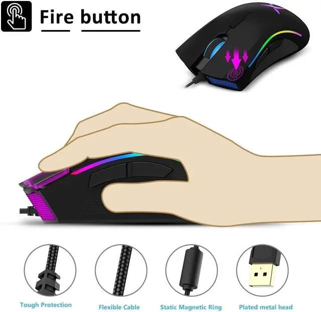 Alt view image 4 of 5 - M625 PMW3360 Sensor Gaming Mouse 12000DPI 7 Programmable Buttons RGB Backlight Wired Mice with Fire Key For FPS Gamer