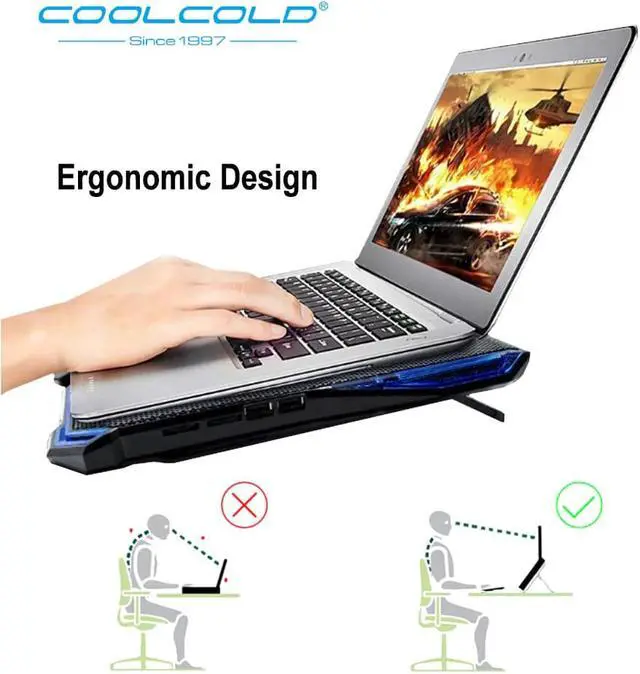 Alt view image 2 of 5 - Adjustable Angles Laptop Cooler Ergonomic Notebook Cooling Pad With Five Led Fan For 11'' 15.6'' 17''Notebook Tablet PC