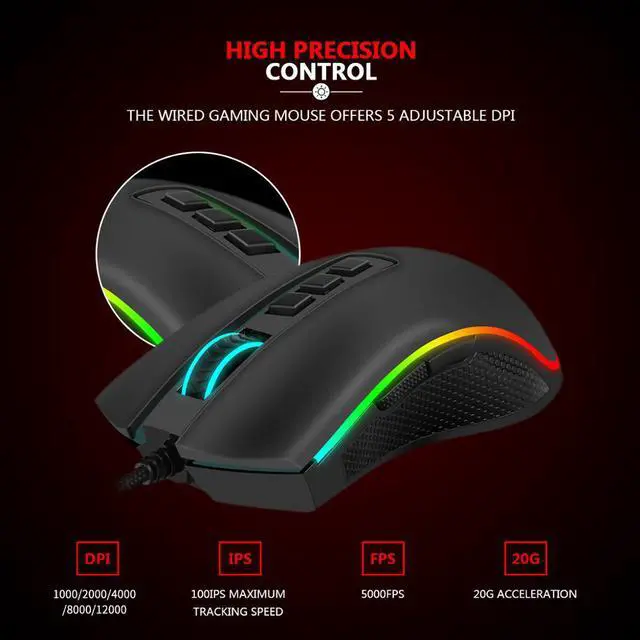 Alt view image 4 of 5 - M711-FPS COBRA Gaming Mouse Pixart 3360 Optical Gaming Sensor 16.8 Million Chroma RGB Color Backlit Wired 24000 DPI FPS