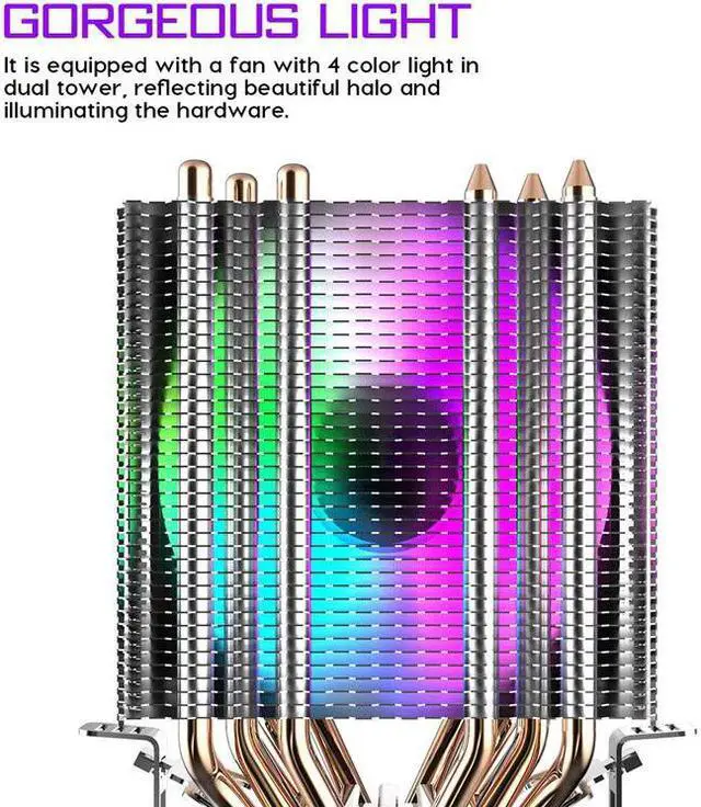 Alt view image 3 of 5 - Air Cooler 6 Heat Pipes Twin-Tower Heatsink With 90Mm Rainbow Led Fans For Intel 775/1150/1155/1156/1366