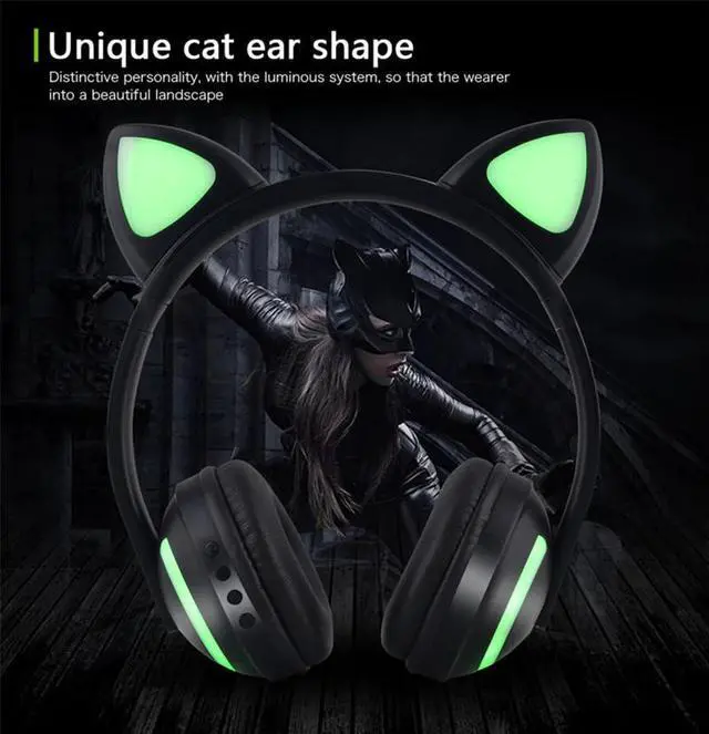 Main image of Glowing Cat Ear Headphones Colorful Led Light Wireless Stereo Headset Computer Phone Gaming Headphone For Women Gifts