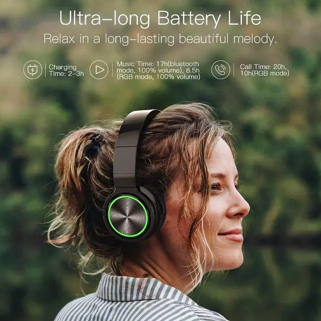 Alt view image 5 of 5 - bluetooth Wireless Headphones HiFi Stereo Gaming Headset RGB Light HD Call TF Card Earphone for PC Gamer PS4