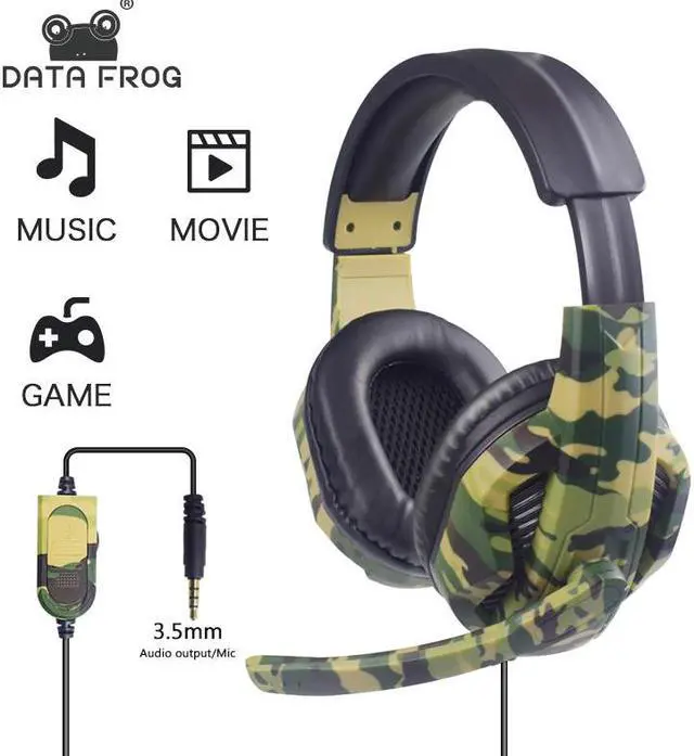 Main image of Camouflage Gaming Headset for Laptop PC Gamer 3.5mm Wired Bass Gaming Earphones Casque With Mic Noise For PS4 Xbox One