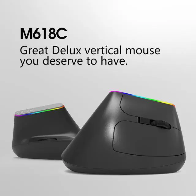 Alt view image 4 of 6 - Delux M618C Wireless Mouse Ergonomic Vertical 6 Buttons Gaming Mouse RGB 1600 DPI Optical Mice With For PC Laptop