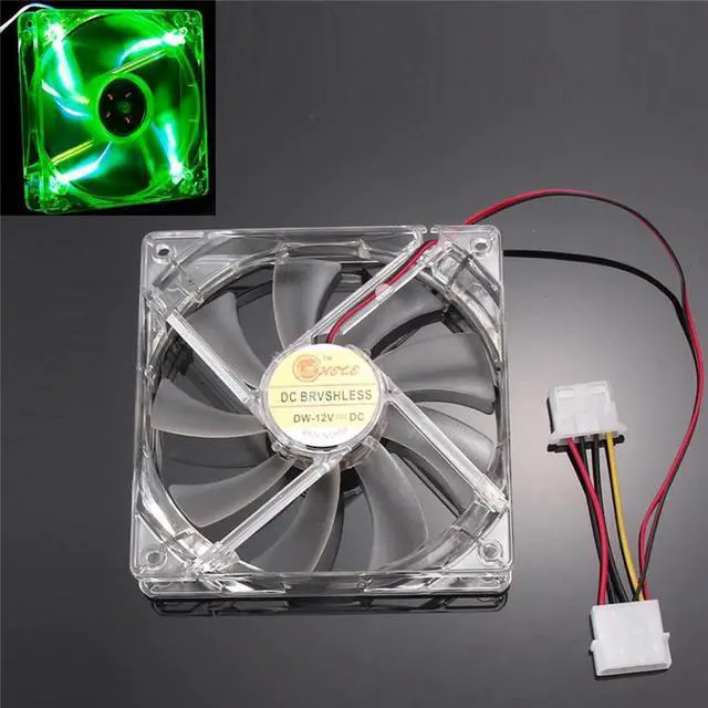 Alt view image 4 of 5 - Factory Price  Green Quad 4-LED Light Neon Clear 120mm PC Computer Case Cooling Fan Mod 160830