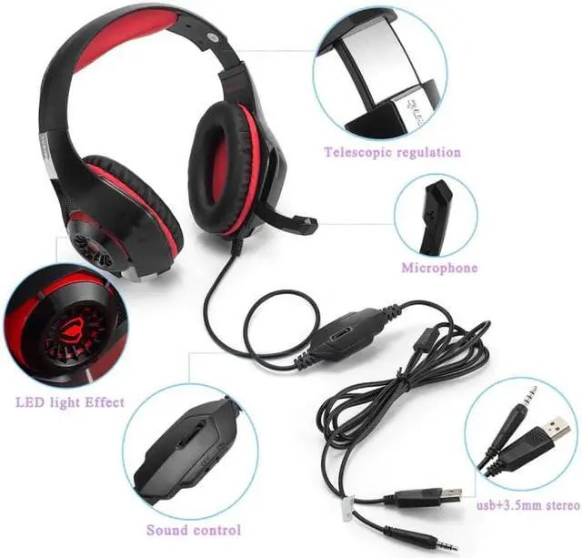 Alt view image 4 of 5 - GM-1 Gaming Headset Earphone Wired Gamer Headphone Stereo Sound Headsets with Mic LED light for Computer PC Gamer