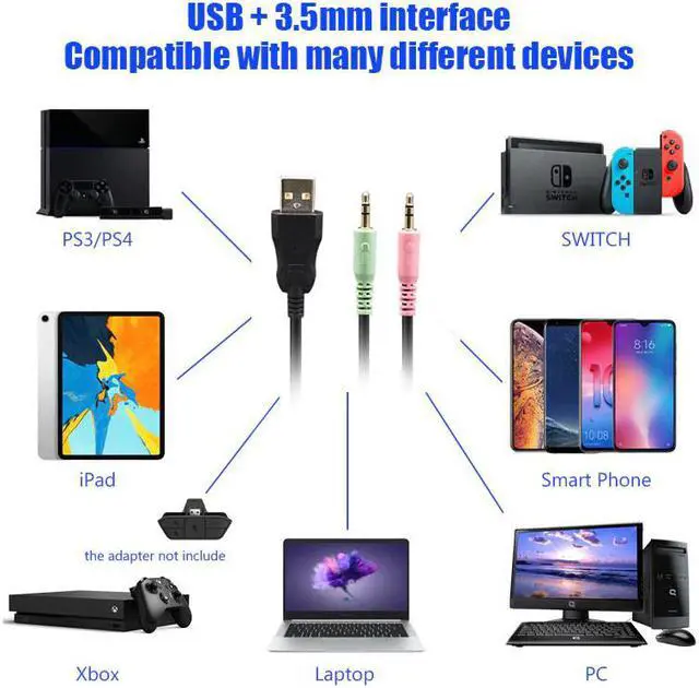 Alt view image 5 of 5 - Headset Headphones with Microphone Depp Bass Surround Sound RGB Light 3.5mm Wired for PC Computer PS4 Professional Gamer