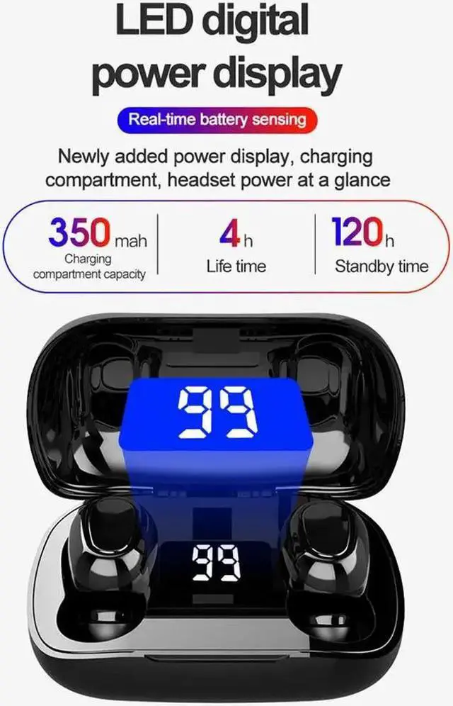 Alt view image 3 of 5 - Pro TWS Bluetooth 5.0 Earphones Wireless IPX7 terproof Headphones HIFI Sounds Handsfree Earbuds Stereo Gaming Earpiece