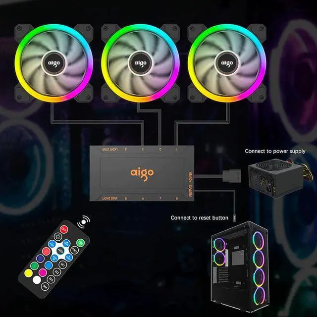 Alt view image 2 of 5 - DR12 120mm Cooler Fan Double Aura RGB PC Fan Cooling Fan For Computer Silent Gaming Case With IR Remote Controller am3 am4