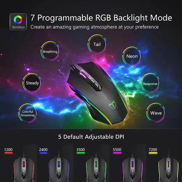 Alt view image 5 of 5 - T16 Wired Gaming Mouse 8 Programmable Button 7200 DPI USB Computer Mouse Gamer Mice With RGB Backlight For PC Laptop