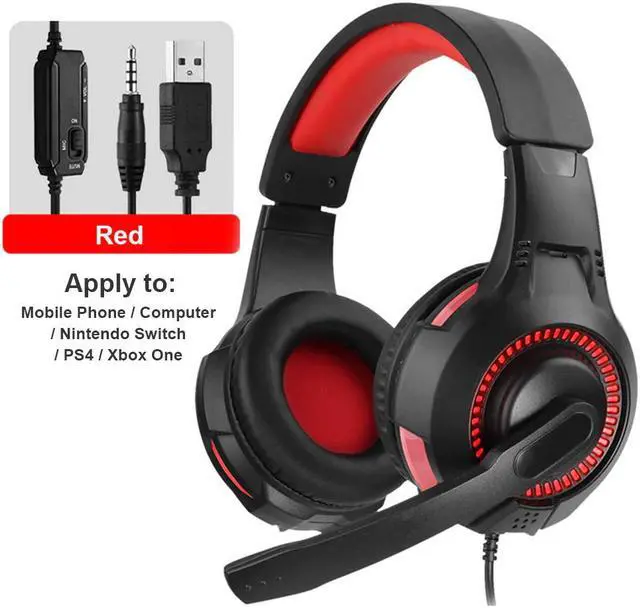 Alt view image 3 of 5 - A60 3.5mm USB Wired Gaming Headset RGB Light Over Ear Headphones With Mic For PS4/Xbox One/XBOX 360/Nintendo Switch/PC