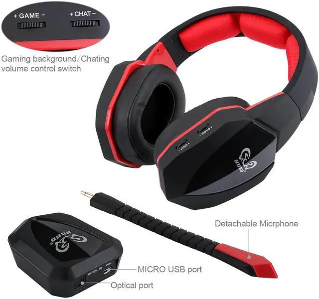 Alt view image 3 of 5 - 7.1 Surround Sound Stereo headset 2.4Ghz Optical Wireless Gaming Headset headphone for PS4 3 XBox 360 one S PC TV earphones