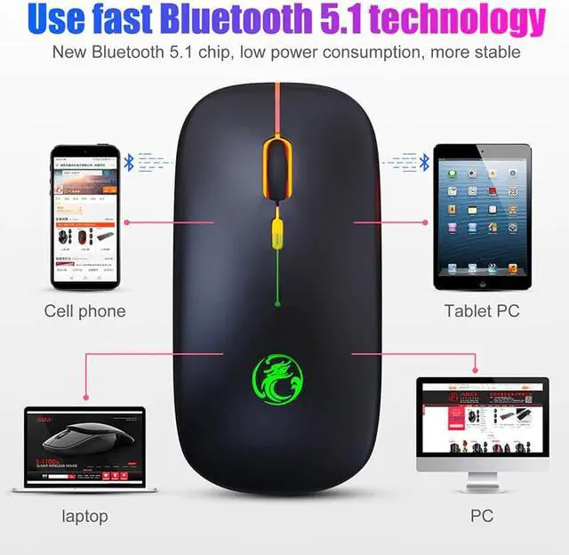 Alt view image 2 of 5 - i RGB Rechargeable Bluetooth Mouse Wireless Silent USB Ergonomic Light Mouse Gaming Optical PC  for Laptop LED Backlit