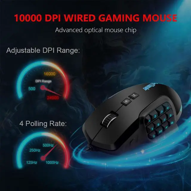 Alt view image 5 of 5 - MMO Gaming Mouse 10000 DPI 17-KEY Programmable Mouse High Sensitivity  Mouse RGB Backlight Mouse For Laptop PC Gamer