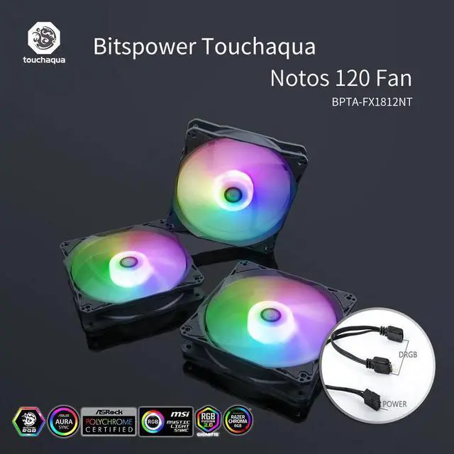 Main image of Touchaqua BPTA Notos 120 Fan , 5v 3pin ARGB 120mm PWM Cooler , 7 Leaves , Noise Level 25Dba , Max Airflow 59CFM