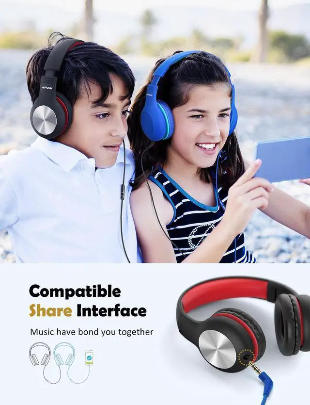 Alt view image 5 of 5 - CH6 Pro Wired Headphones for Kids Children Foldable Over-ear Headphones with Sharing Function & Volume Limiting Microphone
