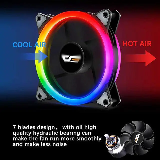 Alt view image 2 of 5 - DR12 PRO RGB LED Case Fan For CPU Cooler Adjust Speed Water Cooling Fans Quiet Remote 120mm Aura Sync Computer Case PC Fan
