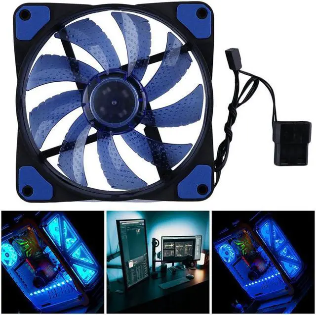 Alt view image 3 of 5 - 120mm 15 LED Ultra Silent Computer PC Case Cooling Fan CPU Cooler 12V With Rubber Quiet Molex Connector 3/4Pin Plug Fans Cooler