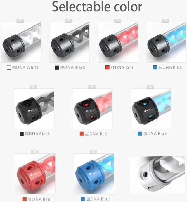 Alt view image 4 of 5 - 260mm X 50MM Acrylic Double Helix T-Virus Cylindrical Water-Coolant Cooler Tank 6 holes Reservoir Cover RGB/A-RGB Light