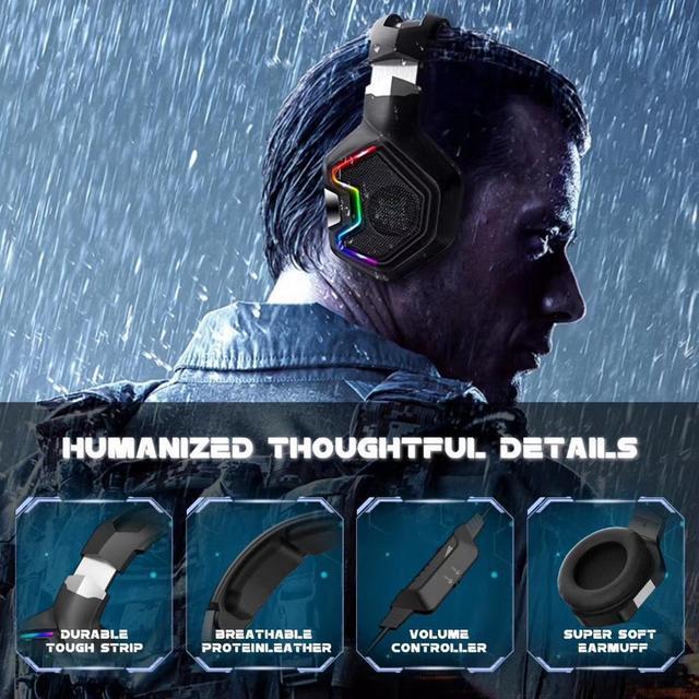 Alt view image 5 of 5 - Wired Headset PC Gamer 3.5mm PS4 Headphones Bass Stereo Surround Sound & HD Microphone Gaming Overear Laptop Tablet Phone Gamer