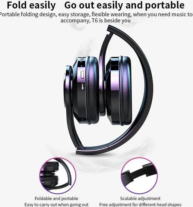 Alt view image 5 of 5 - T6 Wireless Headphones Sports Noise Cancelling 3D Stereo Bluetooth Wireless Headphones Foldable HIFI Gaming Headset