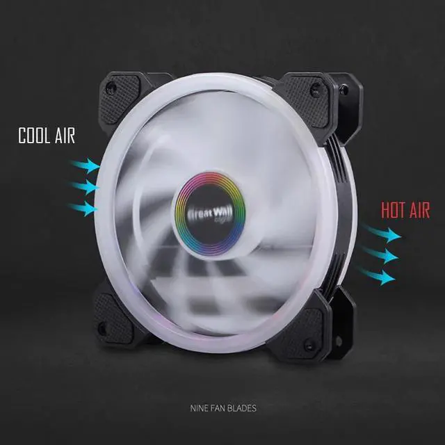 Alt view image 3 of 5 - Computer Case RGB Fan 120mm Mute Adjustable LED 12V With RF Remote Controller Cooler Fan RGB PC Case Cooling Fan