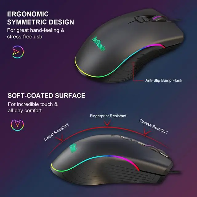 Alt view image 5 of 5 - Gaming Mouse Wired, 7 Programmable Buttons, Chroma RGB Backlit, 6400 DPI Adjustable, Comfortable Grip Ergonomic