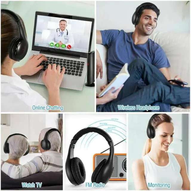 Alt view image 3 of 5 - 5 In 1 Wireless Headset Headphone Universal Noise Cancelling Voice Chat For PC FM Radio High Fidelity Home Headphone