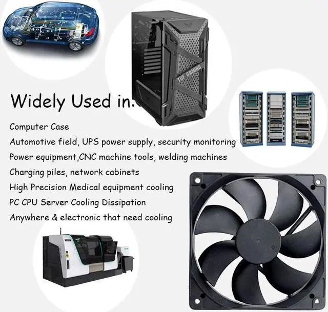 Alt view image 3 of 5 - 120mm 12cm 12025 Fan 5V 12V 24V 120mm*120mm*25mm Fan DC Brushless Cooling Fan 120x120x25mm USB 2PIN PC Computer Case Cooler