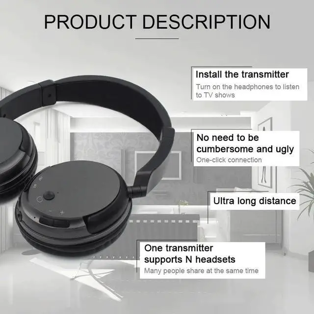 Alt view image 3 of 5 - Wireless Headset For TV PC Computer MP3 TV Over-Ear Headset Support FM Function With USB Transmitter