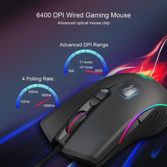 Alt view image 4 of 5 - Gaming Mouse Wired, 7 Programmable Buttons, Chroma RGB Backlit, 6400 DPI Adjustable, Comfortable Grip Ergonomic