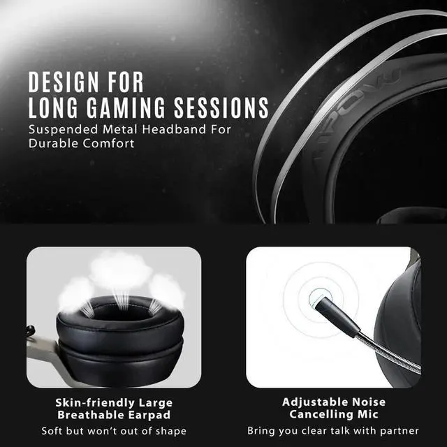 Alt view image 4 of 5 - EG3 Pro Gaming Headset Surround Sound Over Ear Headphones with Noise Cancelling Mic Headphone for iPad PS4 PC Laptop Tablet