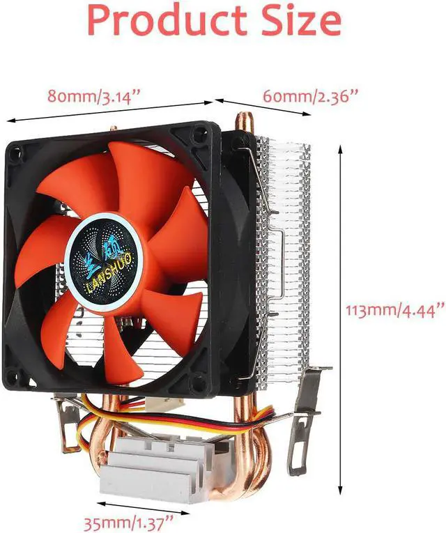 Alt view image 2 of 5 - 8cm Mini CPU Cooler 2 Heatpipes PC CPU Cooler Heatsink Computer Cooling Fan for LGA 775/1155/1156 AMD AM2 AMD3