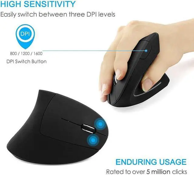 Alt view image 4 of 5 - Vertical Optical Mouse 800/1200/1600 DPI Wireless Gaming Mouse Computer Mice with Mouse Mat Mouse Pad for PC Gamer