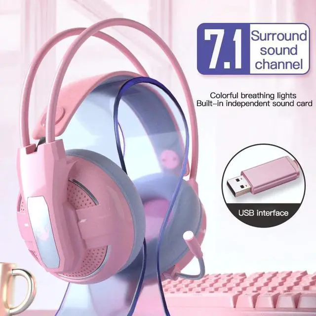 Alt view image 4 of 5 - 3Types Pink Gaming Headphones Wired Girl Stereo Large Headphone Noise Canceling Headphone With Microphone 3.5mm For PC For PS4