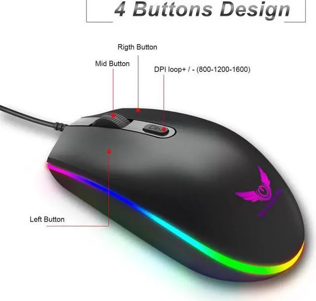 Alt view image 5 of 5 - Wired Gaming Mouse 4 Button RGB LED Optical USB Computer Mouse Gamer Mice S900 Game Mouse For PC Laptop