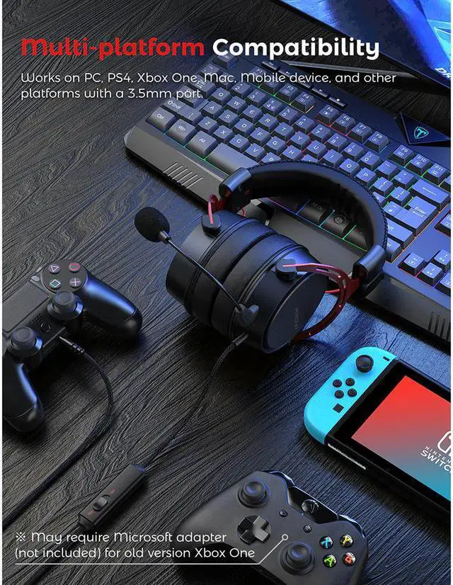 Alt view image 2 of 5 - Air II Gaming Headset Wired Surround Sound Gaming Headphones with Detachable Noise Cancelling Mic In-Line Control for PC