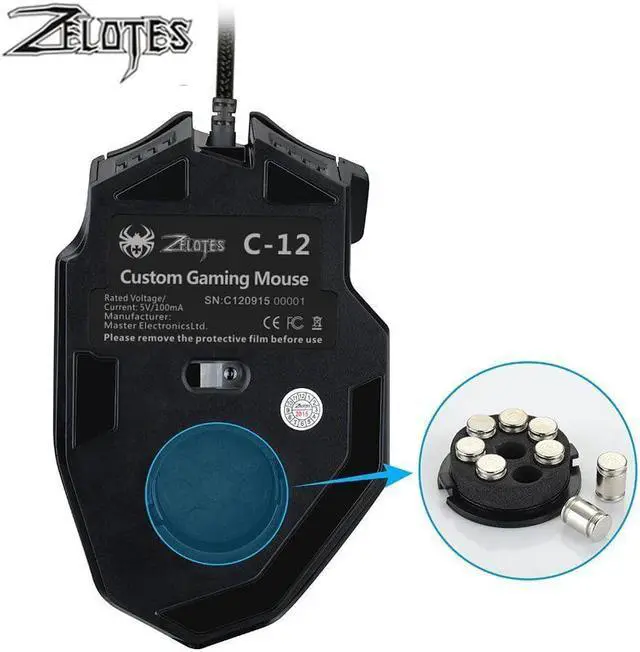 Alt view image 5 of 5 - C-12 Wired USB 4000 DPI A Optical Gaming Mouse 12 Programmable Buttons Computer Game Mice 4 Adjustable DPI 7 LED Lights