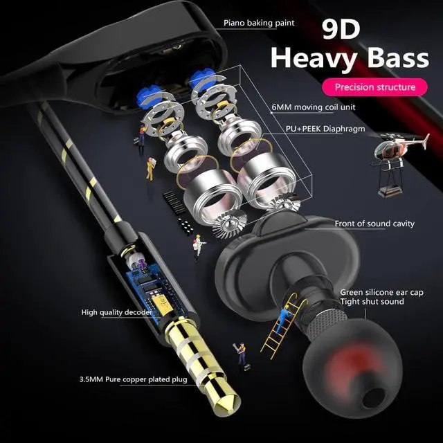 Alt view image 3 of 5 - Quad-core Speaker 3.5mm In-ear Earphone Headset Soft Earbuds Super Bass Music Gaming Headset 1.2m Wired Headphones