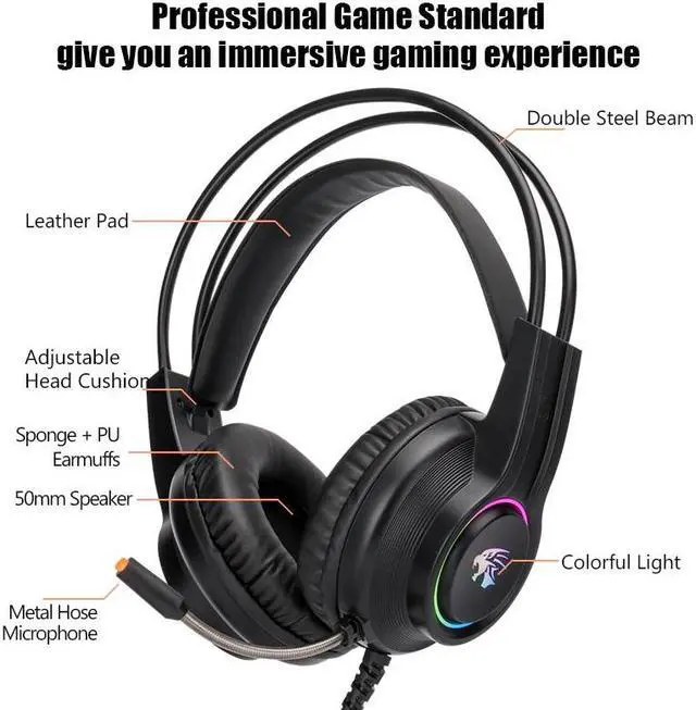 Alt view image 2 of 5 - Gaming Earphones with Mic 3.5mm Wired Headset Stereo Sound Game Headphone for PC Gamer Computer Laptop PS4 LED RGB Light