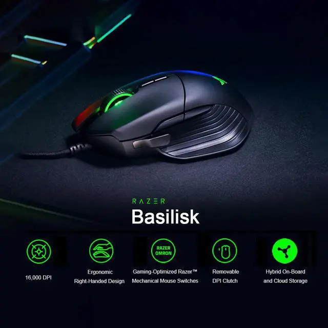 Alt view image 4 of 5 - Basilisk Wired Gaming Mouse 6400dpi/16000DPI RGB 5G Optical Sensor Removable DPI Clutch Scroll Resistance 8Buttons Black