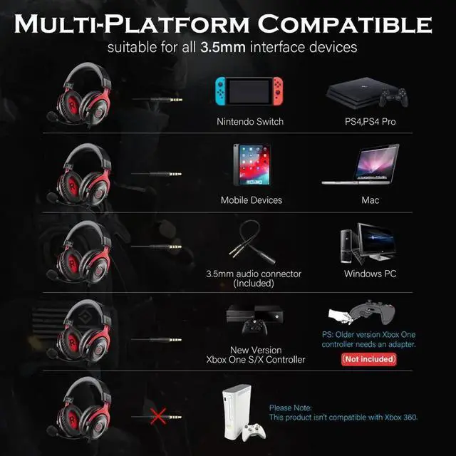 Alt view image 4 of 5 - Gaming Headset 7.1 Surround Sound Headset Gamer USB/3.5mm Wired Headphone With  Mic LED For Xbox/PC/PS4/Phone